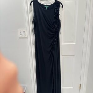 Lauren Ralph Lauren Black Asymmetrical Ruched Maxi Gown